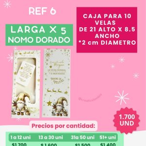 REFERENCIA # 6 LARGA X 5 NOMO DORADO